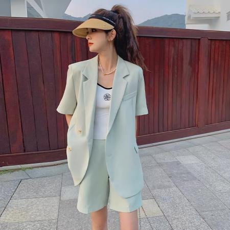 BY21125# 休闲时尚短裤西装套装夏季女新款高级感小个子减龄小众两件套 服裝批發女裝批發服飾貨源