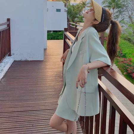 BY21125# 休闲时尚短裤西装套装夏季女新款高级感小个子减龄小众两件套 服裝批發女裝批發服飾貨源