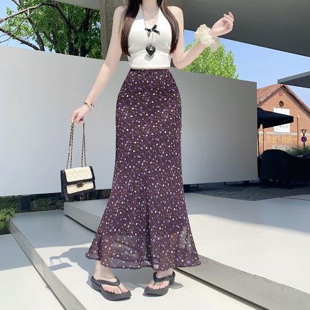 BY21140# 夏碎花雪纺包臀半身裙女新款韩系甜美气质显瘦鱼尾裙子 服裝批發女裝批發服飾貨源