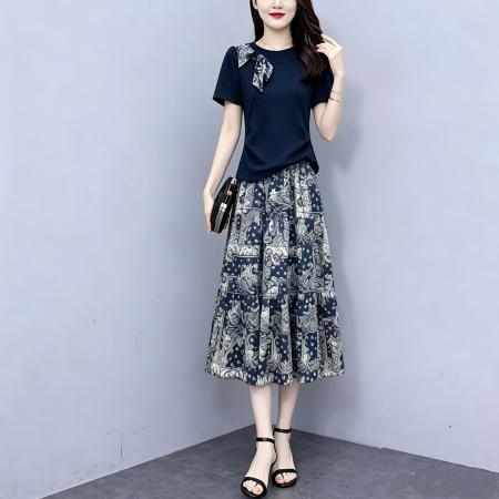 BY21153# 夏季新款胖妹妹设计感短袖上衣时尚休闲半身裙两件套套装 服裝批發女裝批發服飾貨源