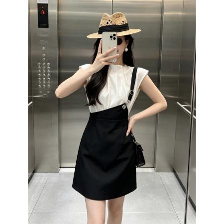 BY21175# 高智感气质御姐假两件连衣裙女装夏季新款通勤小众收腰短裙子 服裝批發女裝批發服飾貨源