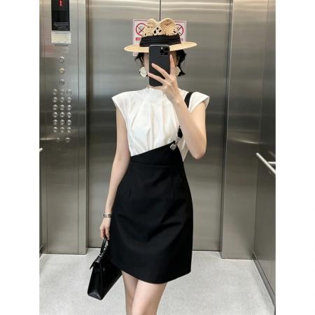 BY21175# 高智感气质御姐假两件连衣裙女装夏季新款通勤小众收腰短裙子 服裝批發女裝批發服飾貨源