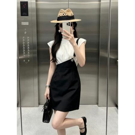 BY21175# 高智感气质御姐假两件连衣裙女装夏季新款通勤小众收腰短裙子 服裝批發女裝批發服飾貨源