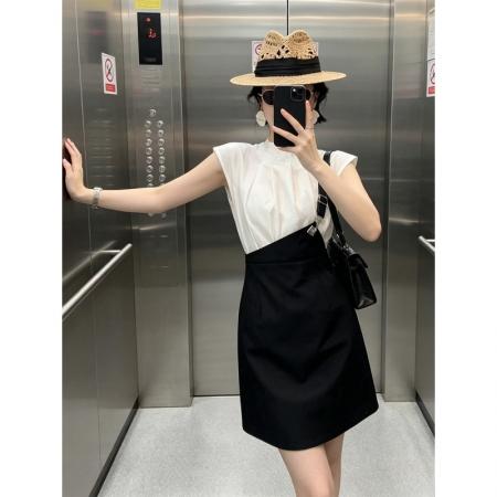 BY21175# 高智感气质御姐假两件连衣裙女装夏季新款通勤小众收腰短裙子 服裝批發女裝批發服飾貨源