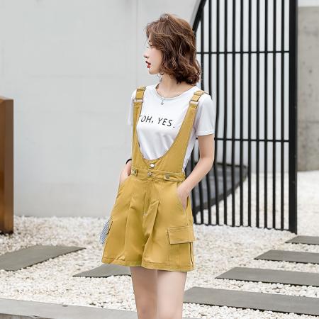 BY21178# 工装背带短裤夏季新款韩版显瘦小个子减龄女吊带阔腿连体衣潮 服裝批發女裝批發服飾貨源