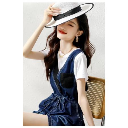 BY21180# 高腰牛仔背带短裤女春夏季新款小个子显瘦网红减龄连体裤子 服裝批發女裝批發服飾貨源