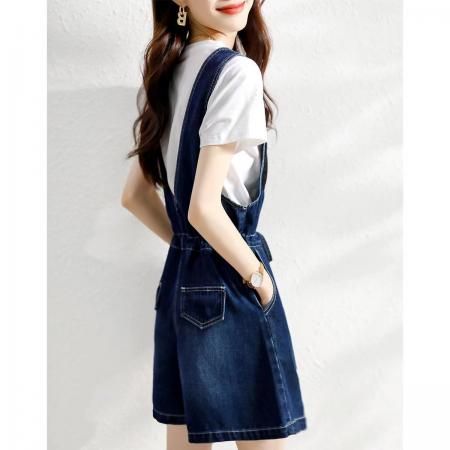 BY21180# 高腰牛仔背带短裤女春夏季新款小个子显瘦网红减龄连体裤子 服裝批發女裝批發服飾貨源