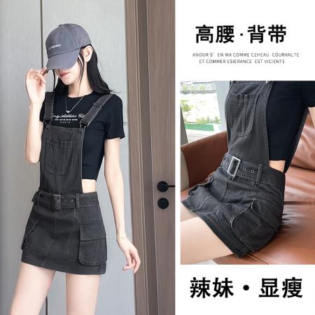BY21190# 美式背带裙女新款小个子工装连衣裙甜酷辣妹包臀显瘦牛仔短裙 服裝批發女裝批發服飾貨源