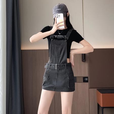 BY21190# 美式背带裙女新款小个子工装连衣裙甜酷辣妹包臀显瘦牛仔短裙 服裝批發女裝批發服飾貨源