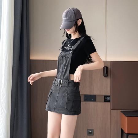BY21190# 美式背带裙女新款小个子工装连衣裙甜酷辣妹包臀显瘦牛仔短裙 服裝批發女裝批發服飾貨源