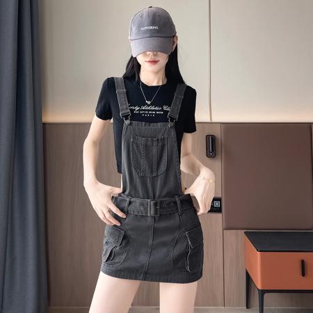 BY21190# 美式背带裙女新款小个子工装连衣裙甜酷辣妹包臀显瘦牛仔短裙 服裝批發女裝批發服飾貨源