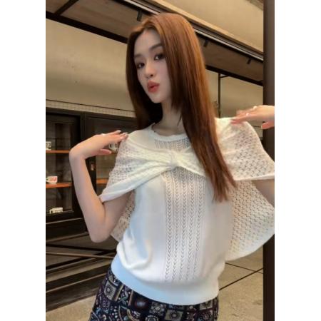 BY21196# 温柔显瘦羊毛混纺白色气质针织披肩上衣女两件套 服裝批發女裝批發服飾貨源
