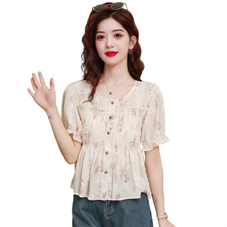 BY21224# 夏季短袖碎花修身小清新上衣新款修身显瘦淑女减龄新款 服裝批發女裝批發服飾貨源
