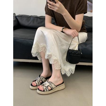 X-33268# H形老钱风厚底麻绳拖鞋女夏季新款休闲女鞋35-40 女鞋批发鞋子货源