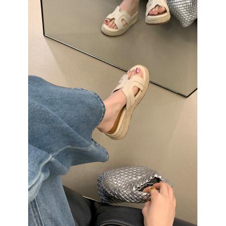 X-33269# H形露思同款厚底麻绳拖鞋女夏季新款休闲女鞋35-40 女鞋批发鞋子货源