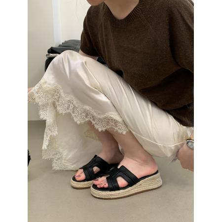 X-33269# H形露思同款厚底麻绳拖鞋女夏季新款休闲女鞋35-40 女鞋批发鞋子货源