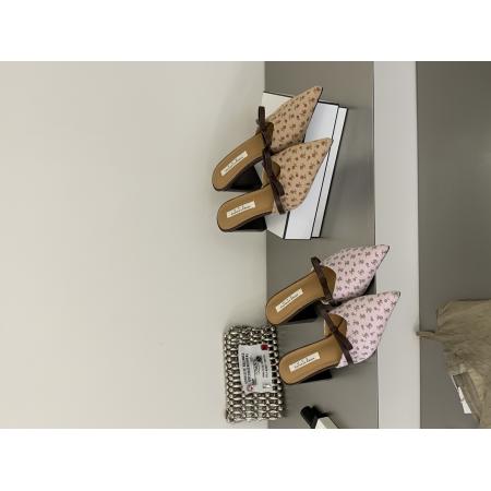 X-33271# 新品包头碎花蝴蝶结粗跟仙女外穿度假拖鞋凉鞋35-40 女鞋批发鞋子货源