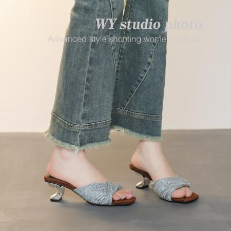 X-33297# 软皮版编织一字拖鞋女夏外穿新款方头增高不累脚软底度假凉拖鞋 女鞋批发鞋子货源