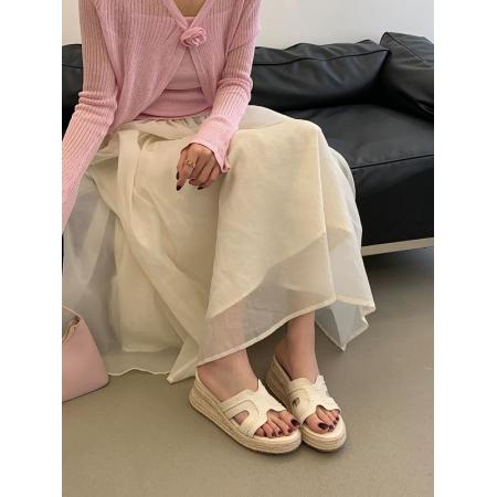 X-33330# 厚底增高7cm一字拖女外穿超火的鞋子小个子百搭草编凉拖鞋 女鞋批发鞋子货源