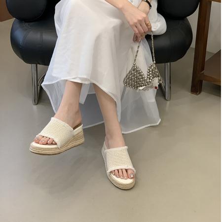 X-33332# 厚底增高7cm夏季新款编织古草编松糕厚底韩版一脚蹬 女鞋批发鞋子货源