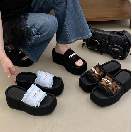 X-33334# 厚底一字拖夏季新款厚底增高松糕凉拖鞋外穿百搭配裙子 女鞋批发鞋子货源