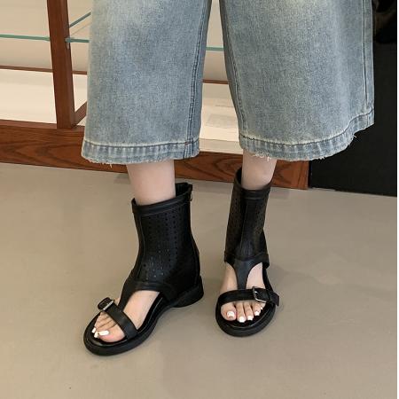 X-33340# 内增高镂空夹趾凉靴女夏季透气显瘦罗马凉鞋厚底短筒裤管靴 女鞋批发鞋子货源