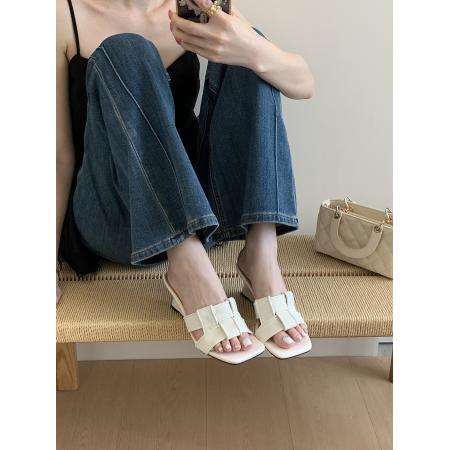 X-33352# 法式编织高跟半拖不累脚坡跟绝美配裙子鱼嘴凉鞋拖女夏季外穿精致 女鞋批发鞋子货源