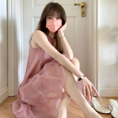 FA56899# 粉色圆领无袖连衣裙女夏季新款女装气质设计感宽松连衣裙子