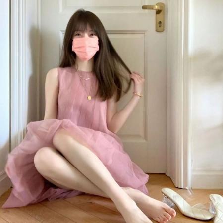 FA56899# 粉色圆领无袖连衣裙女夏季新款女装气质设计感宽松连衣裙子