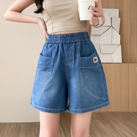 FA56902# 薄款牛仔短裤女新款夏季百搭时尚松紧高腰显瘦休闲宽松阔腿裤