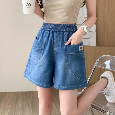 FA56902# 薄款牛仔短裤女新款夏季百搭时尚松紧高腰显瘦休闲宽松阔腿裤