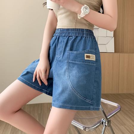 FA56902# 薄款牛仔短裤女新款夏季百搭时尚松紧高腰显瘦休闲宽松阔腿裤