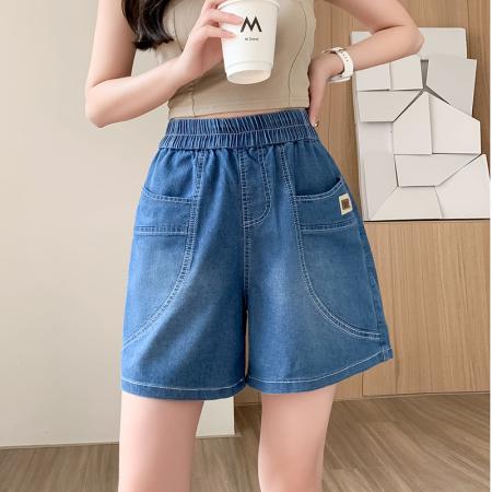 FA56902# 薄款牛仔短裤女新款夏季百搭时尚松紧高腰显瘦休闲宽松阔腿裤