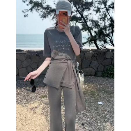 FA56905# 巨好看的套装女新款今年流行爆款短袖T恤+腰封+休闲裤三件套
