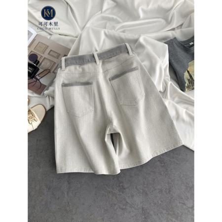BY21250# 灰白色高腰休闲阔腿五分牛仔裤女夏季新款中裤 服裝批發女裝批發服飾貨源