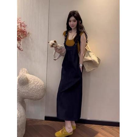 BY21260# 韩版气质复古辣妹牛仔无袖连衣裙夏季新款显瘦背带长裙子女装 服裝批發女裝批發服飾貨源