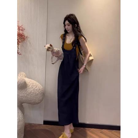 BY21260# 韩版气质复古辣妹牛仔无袖连衣裙夏季新款显瘦背带长裙子女装 服裝批發女裝批發服飾貨源