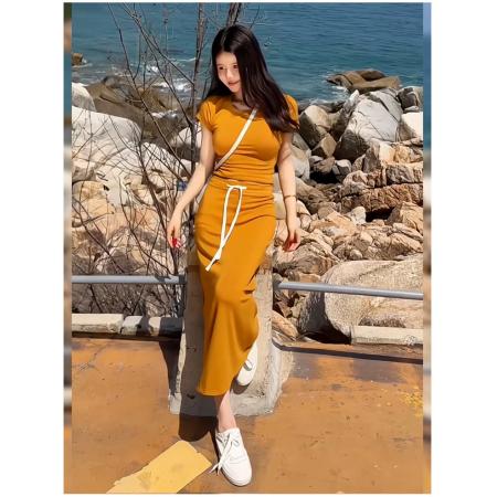 BY21291# 短款辣妹风设计感修身上衣+抽绳包臀半身裙两件套女26年夏季套装 服裝批發女裝批發服飾貨源