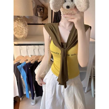 BY21307# 新款机场穿搭撞色自带胸垫吊带披肩背心套装 服裝批發女裝批發服飾貨源