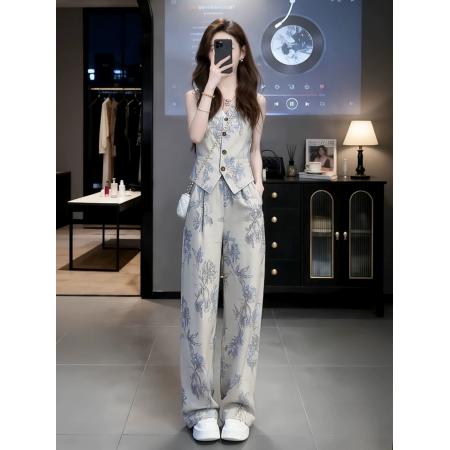BY21317# 轻熟小众不撞款套装女夏季时尚减龄洋气休闲运动马甲阔腿裤两件套 服裝批發女裝批發服飾貨源