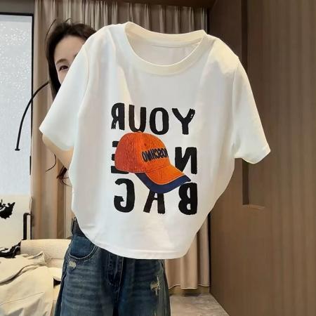 BY21334# 欧货印花短袖T恤女夏季新款小众设计感宽松显瘦气质短款百搭上衣 服裝批發女裝批發服飾貨源