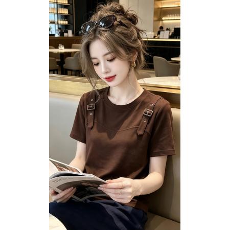 BY21337# 韩国外贸新款大码设计短袖T恤女夏新款时尚休闲圆领上衣 服裝批發女裝批發服飾貨源