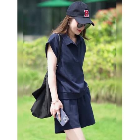 BY21362# 鱼鳞棉夏季新款大码休闲时尚Polo领T恤运动短裤子两件套装 服裝批發女裝批發服飾貨源