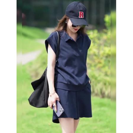 BY21362# 鱼鳞棉夏季新款大码休闲时尚Polo领T恤运动短裤子两件套装 服裝批發女裝批發服飾貨源