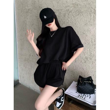 BY21363# 鱼鳞棉运动套装女夏季学生韩版宽松时尚短袖短裤休闲两件套 服裝批發女裝批發服飾貨源