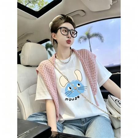 BY21365# 纯棉+披肩8个码数特大码足300斤披肩印花短袖T恤两件套 服裝批發女裝批發服飾貨源