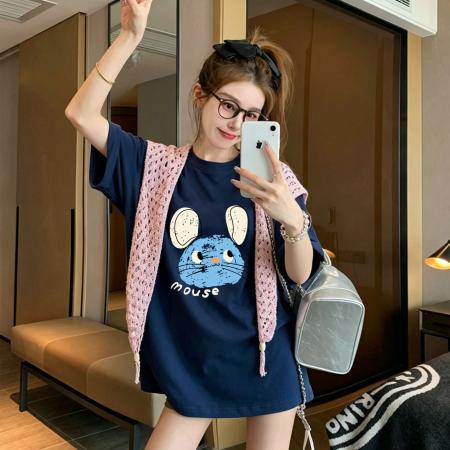 BY21365# 纯棉+披肩8个码数特大码足300斤披肩印花短袖T恤两件套 服裝批發女裝批發服飾貨源