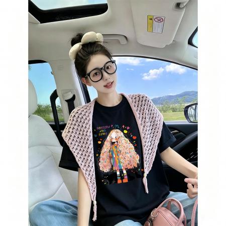 BY21367# 纯棉+披肩8个码数特大码足300斤披肩印花短袖T恤两件套 服裝批發女裝批發服飾貨源
