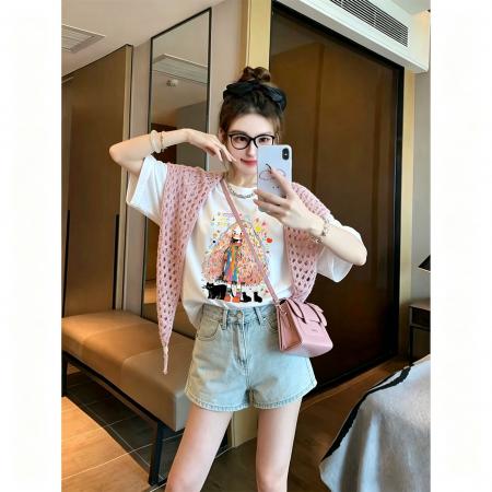 BY21367# 纯棉+披肩8个码数特大码足300斤披肩印花短袖T恤两件套 服裝批發女裝批發服飾貨源