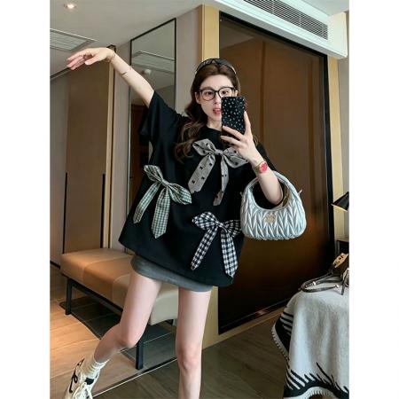 BY21370# 纯棉立体装饰可拆卸300斤短袖t恤女重工设计感 服裝批發女裝批發服飾貨源